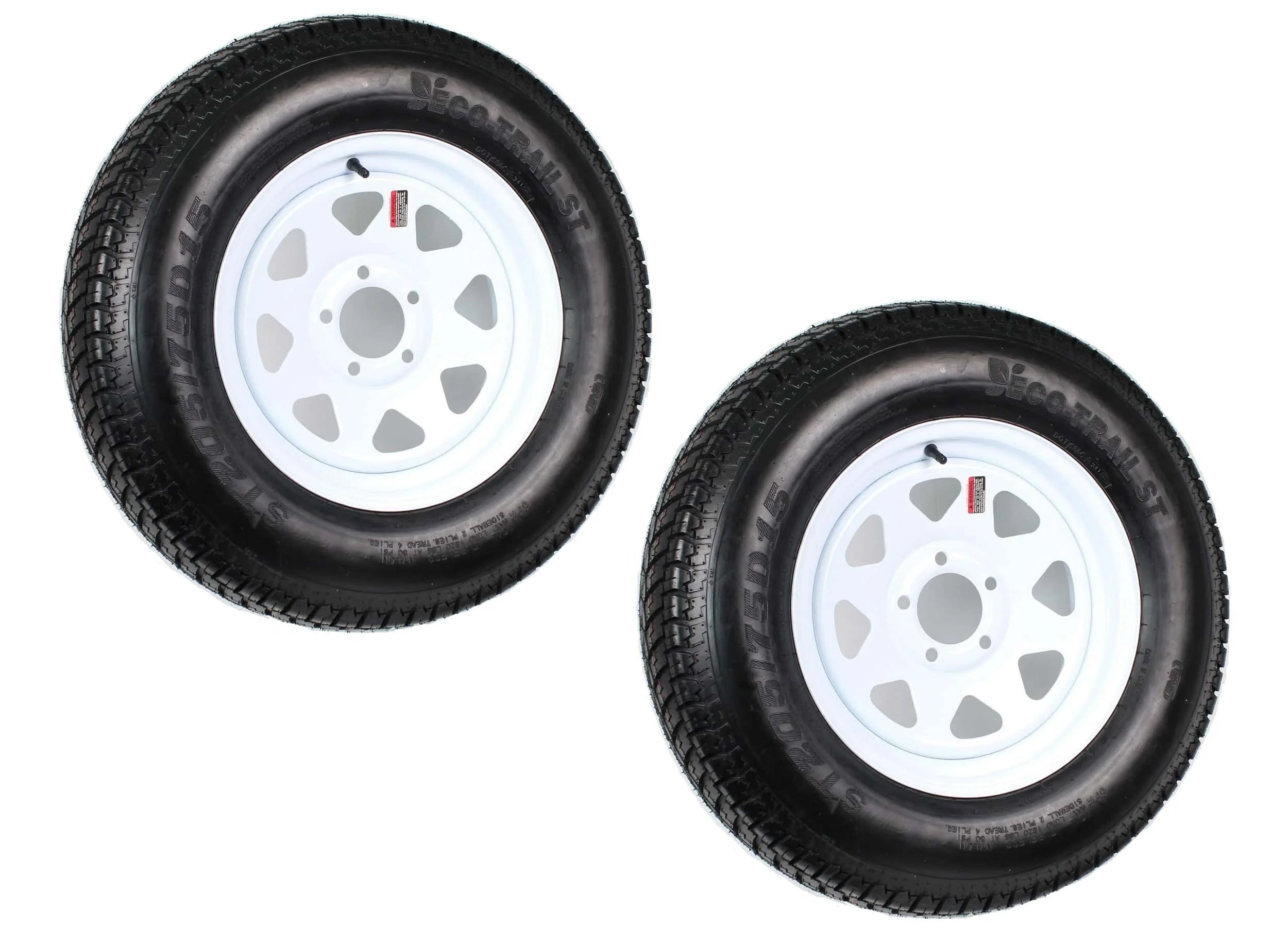 2-pack trailer tires on rim ST205/75D15 205/75 D 15 inch LRC 5-hole white spokes  1