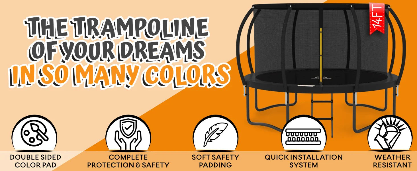 JUMPZYLLA 8FT Trampoline Outdoor with Enclosure for Kids