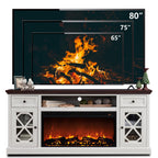 SinCiDo Farmhouse Fireplace TV Stand with 36" Electric Fireplace for 80 Inch TVs, 31" Tall Entertainment Center w/Drawer & Diamond Panel Door, Highboy Media Console for Living Room, 70inch, White