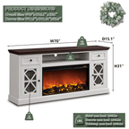 SinCiDo Farmhouse Fireplace TV Stand with 36" Electric Fireplace for 80 Inch TVs, 31" Tall Entertainment Center w/Drawer & Diamond Panel Door, Highboy Media Console for Living Room, 70inch, White