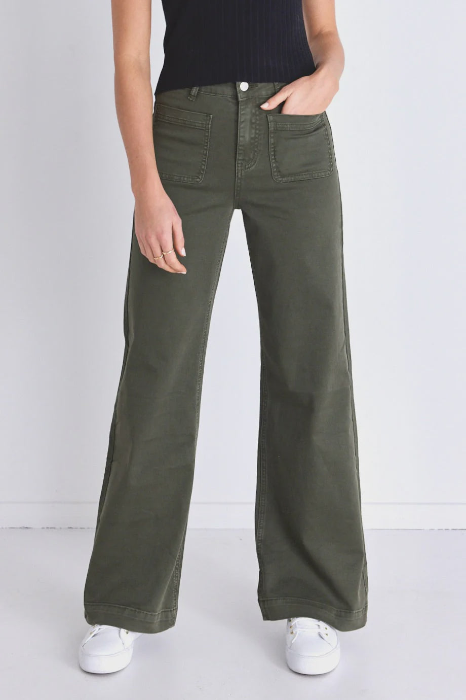Army Green High-Waisted Wide-Leg Jeans
