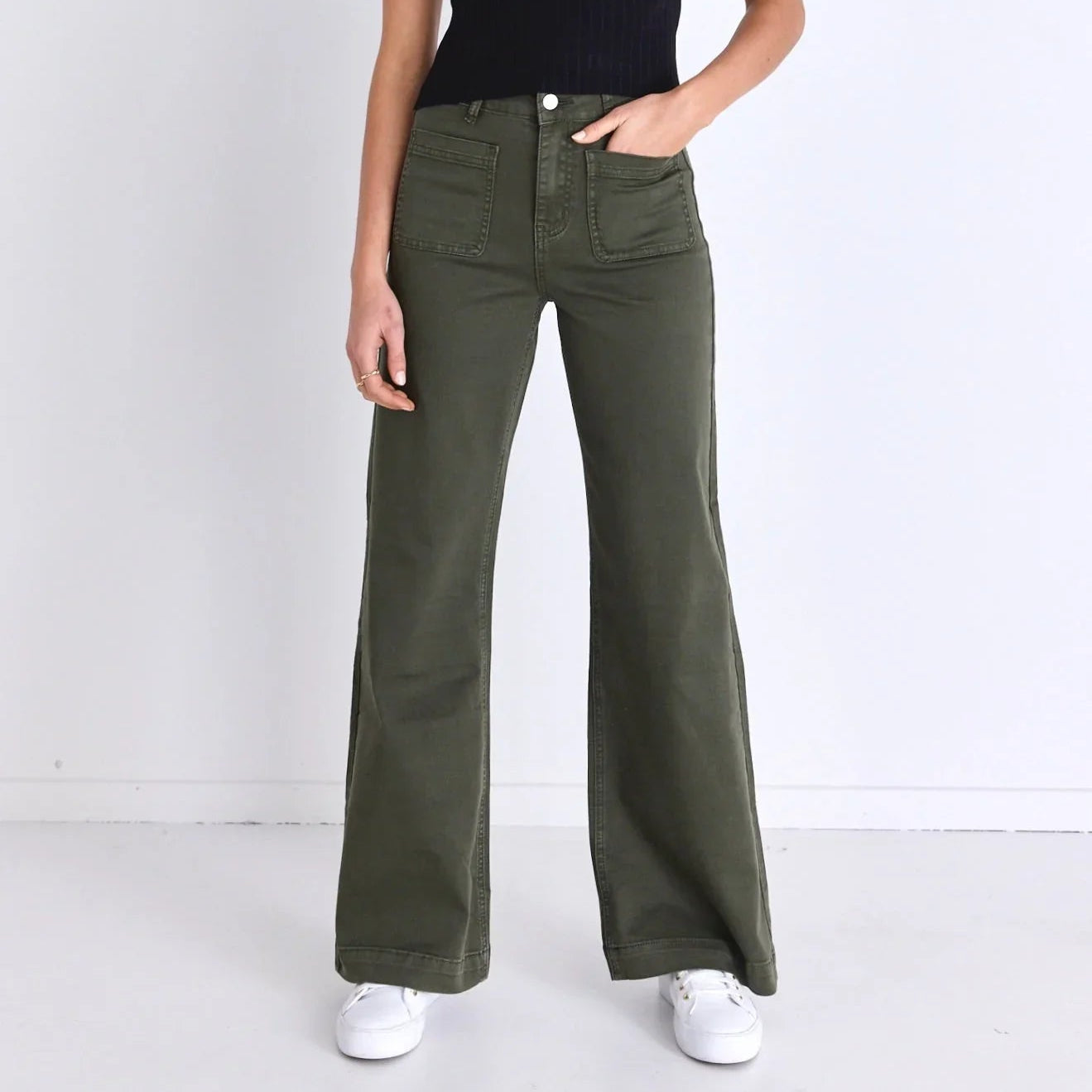 Army Green High-Waisted Wide-Leg Jeans