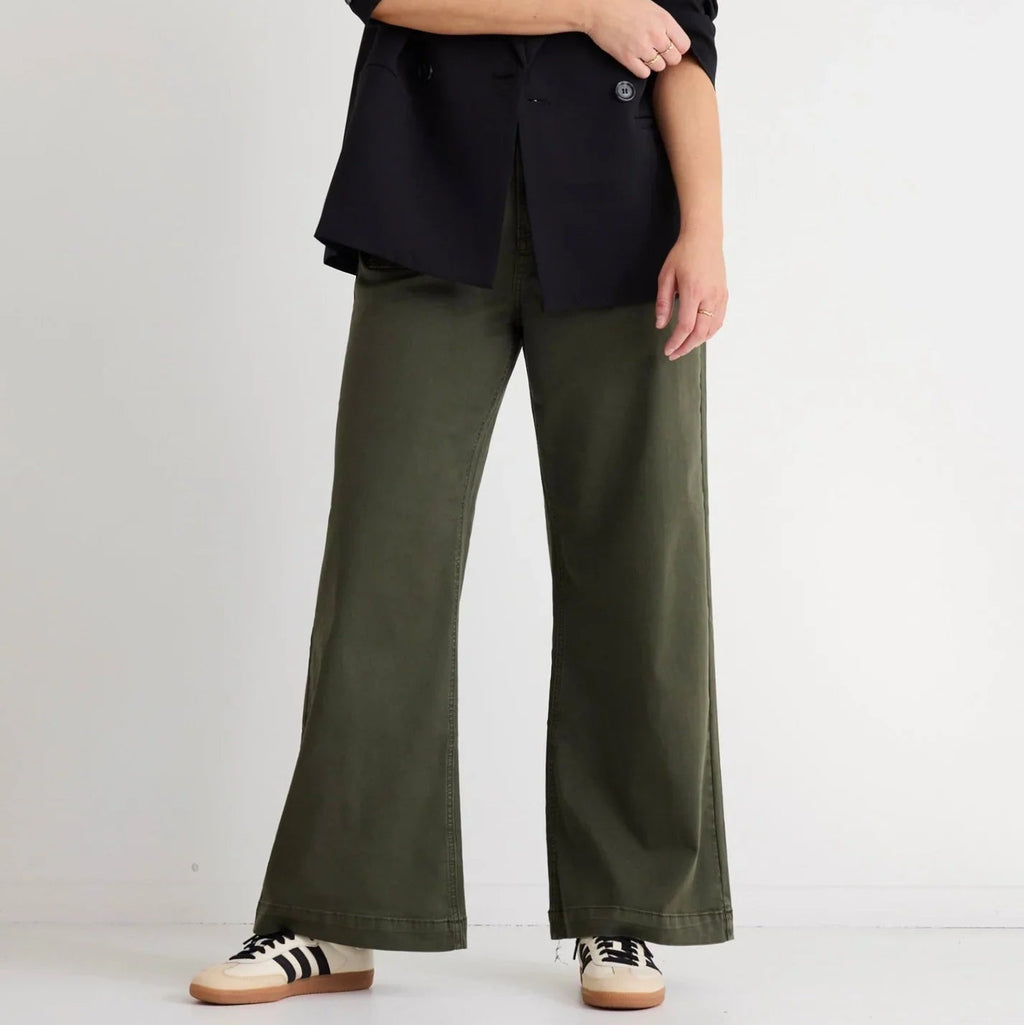 Army Green High-Waisted Wide-Leg Jeans