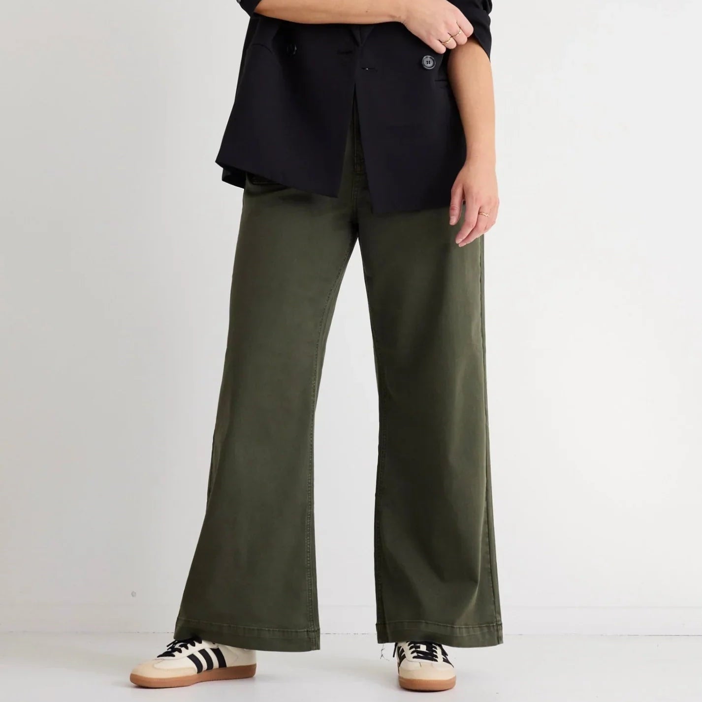Army Green High-Waisted Wide-Leg Jeans
