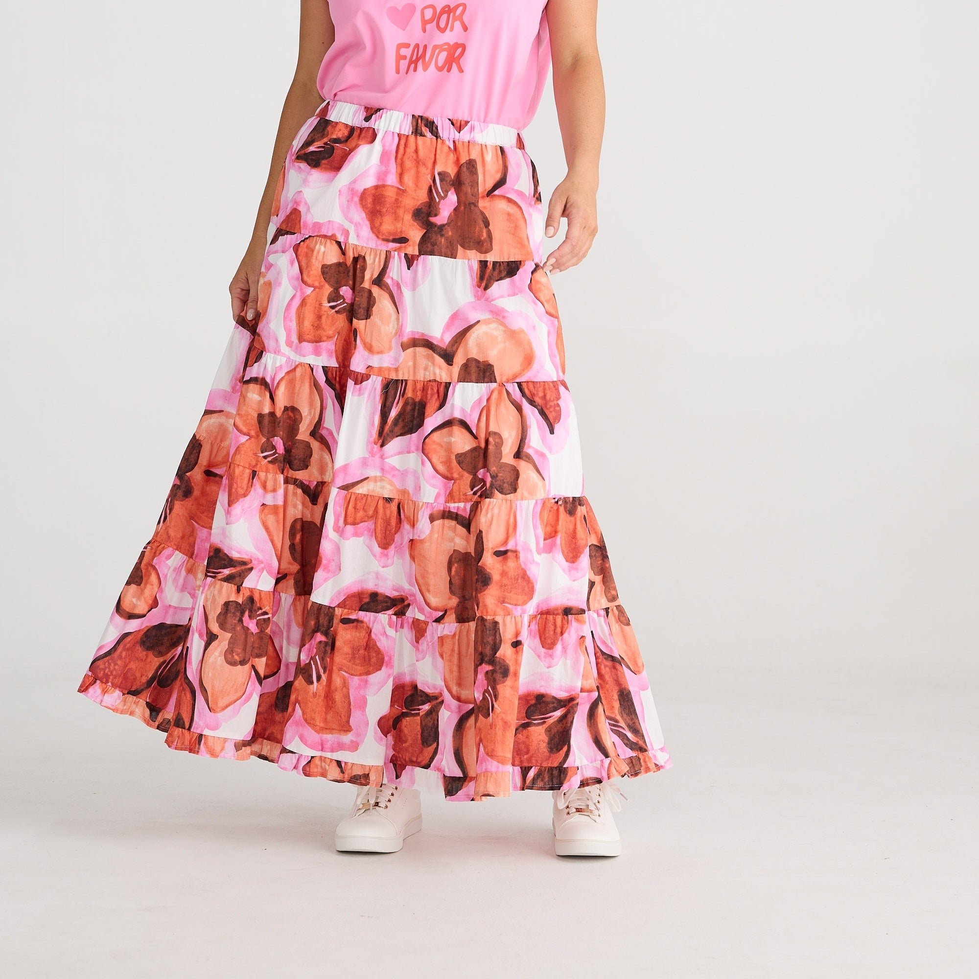 Azalea Floral Print Midi Skirt