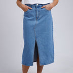 Blue Denim Midi Skirt