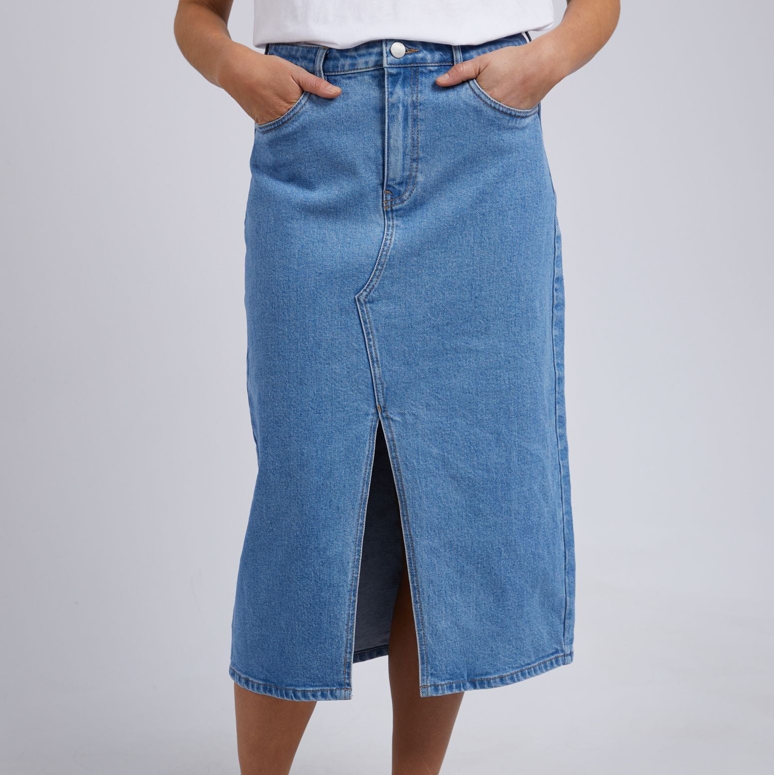 Blue Denim Midi Skirt