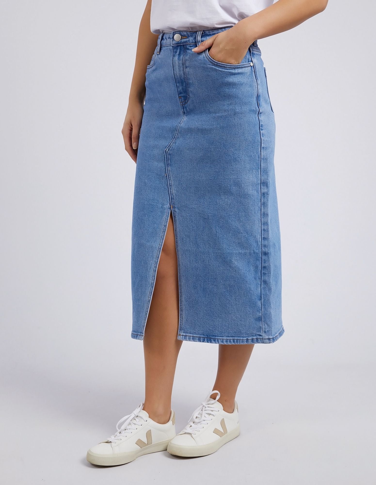 Blue Denim Midi Skirt