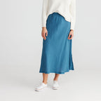 Blue Linen Midi Skirt