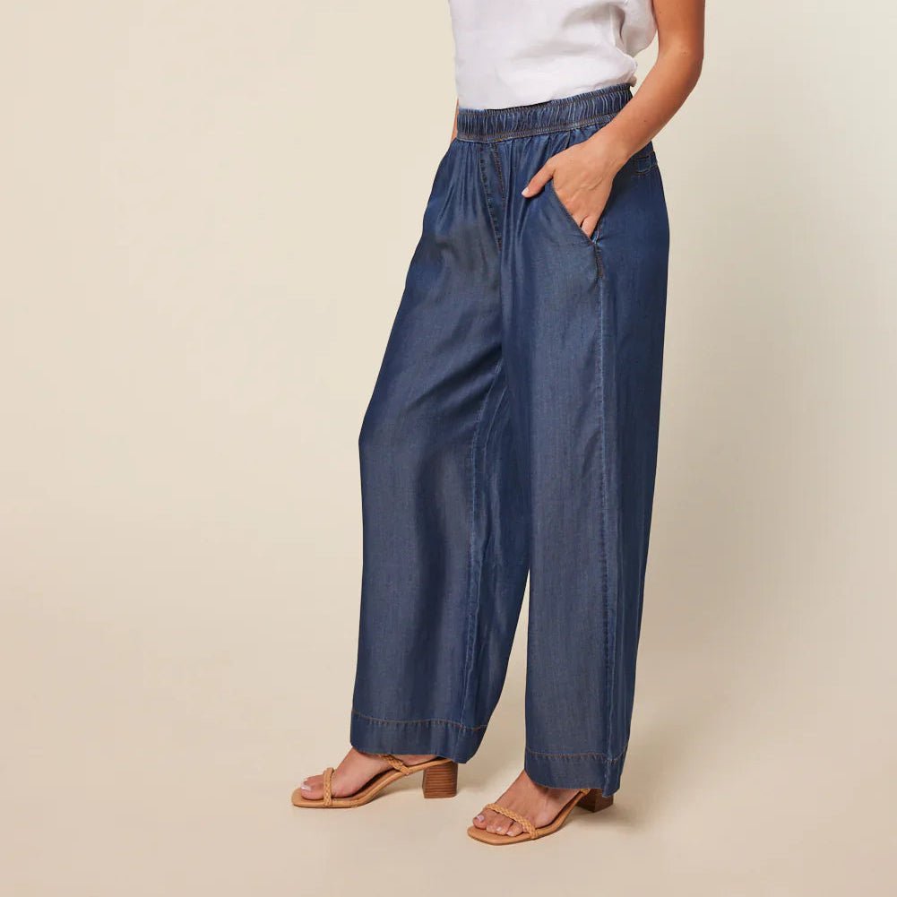 Lyocell Fiber Blue Casual Pants