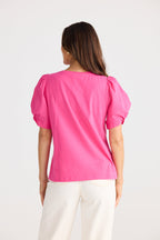New Rose Red Puff Sleeve Short Sleeved Top