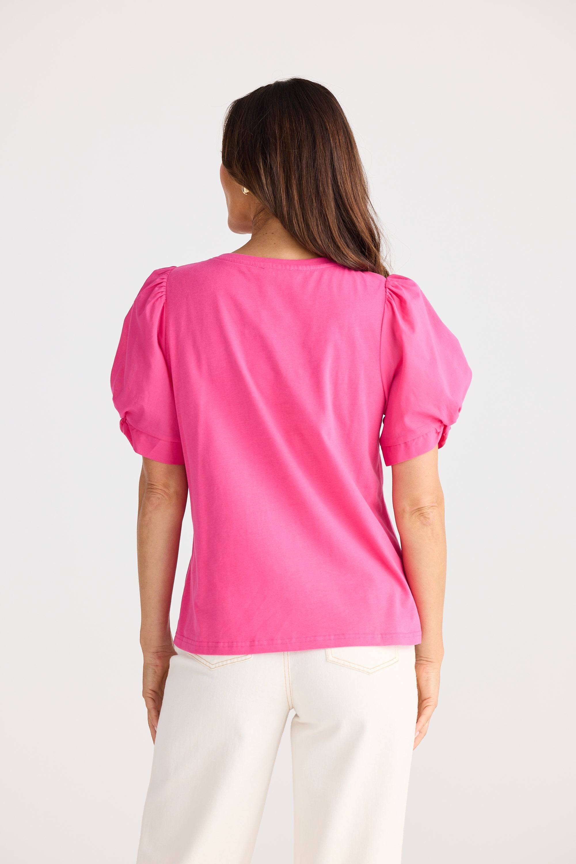 New Rose Red Puff Sleeve Short-Sleeved Top
