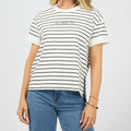 Washed Black And White Striped Short Sleeved T Shirt