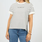 Washed Black And White Striped Short Sleeved T Shirt