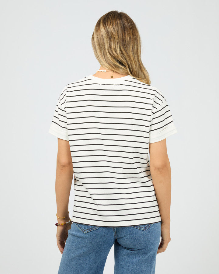 Washed Black And White Striped Short Sleeved T Shirt