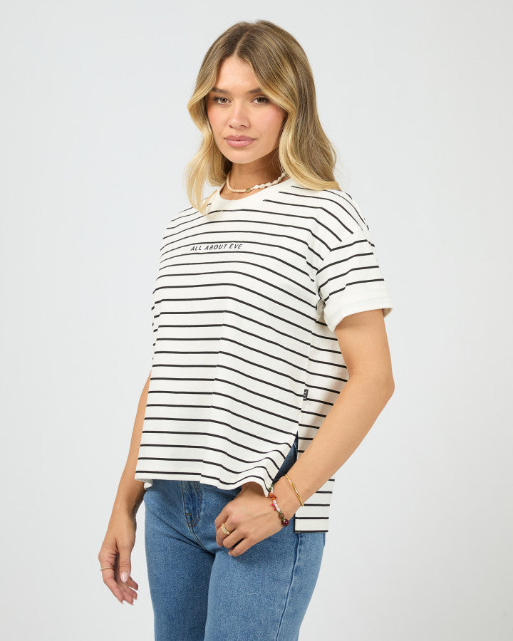 Washed Black And White Striped Short-Sleeved T-Shirt