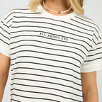 Washed Black And White Striped Short Sleeved T Shirt
