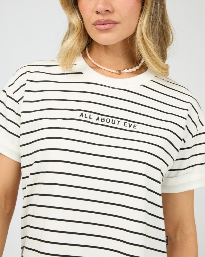 Washed Black And White Striped Short-Sleeved T-Shirt