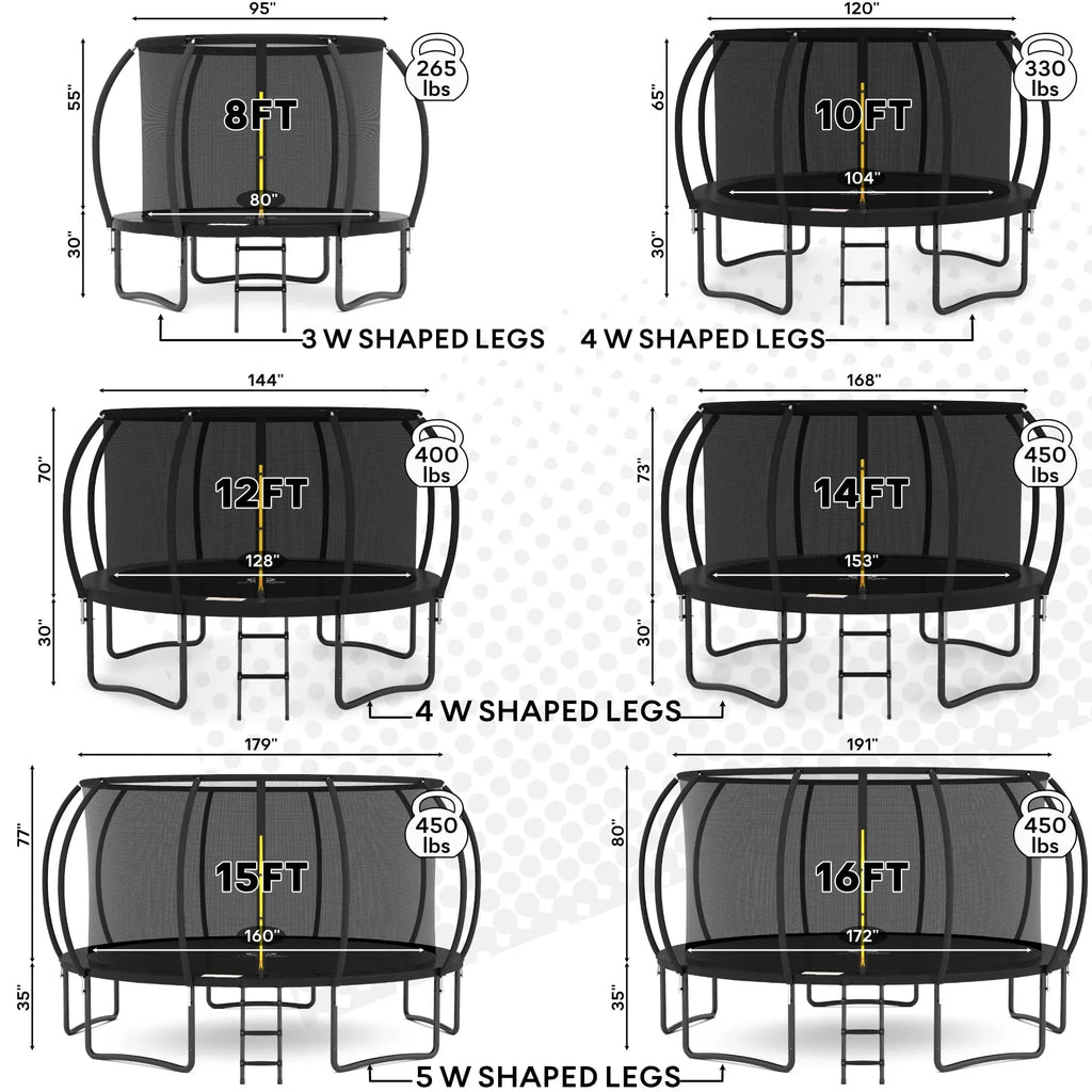 JUMPZYLLA 8FT Trampoline Outdoor with Enclosure for Kids